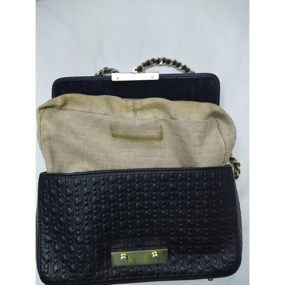 Carolina Herrera Black Leather Pushlock Chain Strap Crossbody Shoulder Bag - Picture 14 of 16